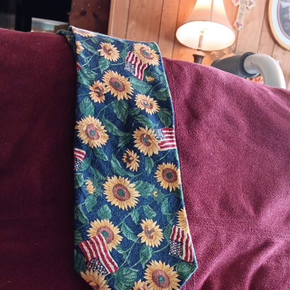 Green and Yellow Floral Tie with Patriotic Accents